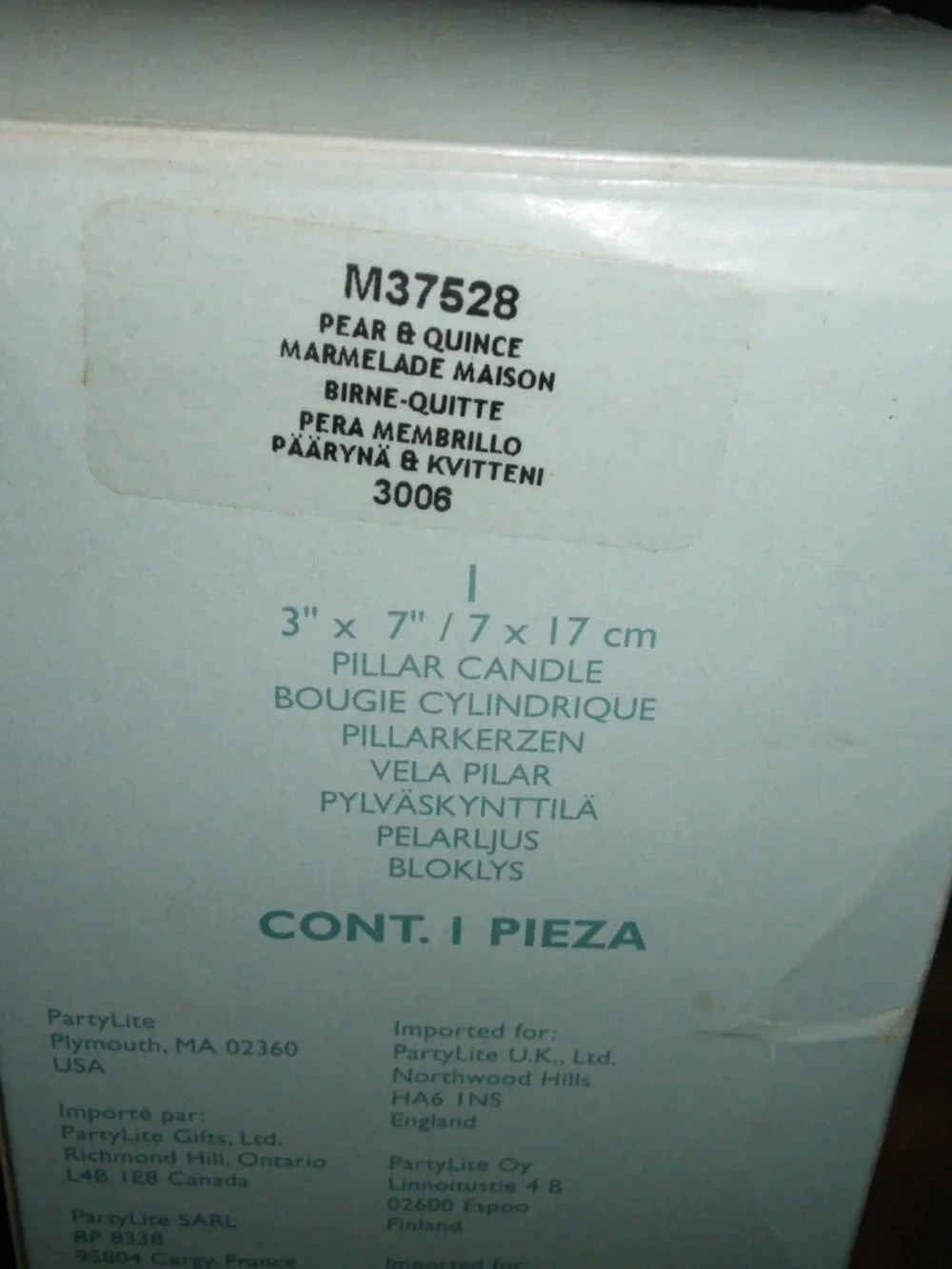 PartyLite Pillar Candle 3”x7” Pear & Quince Marmelade Maison New in Box - Picture 3 of 3